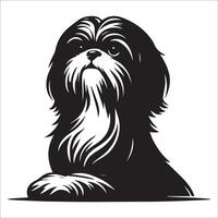 Dog Face Logo - A Shih Tzu Dog confused face illustration in black and white vector