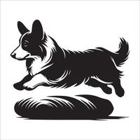 un pembroke galés corgi jugando con un juguete ilustración en negro y blanco vector