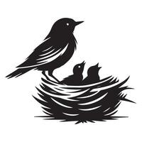 pájaro clipart - un familia pájaro en un nido ilustración vector