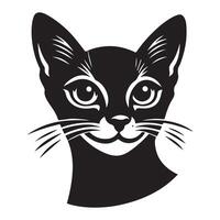 Cat - A mischievous Abyssinian cat face illustration in black and white vector