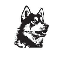 perro - un siberiano fornido perro sorprendido cara ilustración en negro y blanco vector