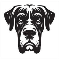 genial danés perro - un genial danés enojado cara ilustración en negro y blanco vector