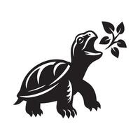 Turtle - A Turtle eating plants in black and white vector