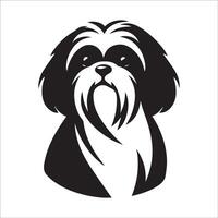 perro logo - un shih tzu perro triste cara ilustración en negro y blanco vector