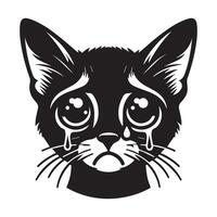 An Abyssinian cat with sad face illustrated in black and white vector