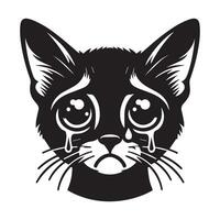 An Abyssinian cat with sad face illustrated in black and white vector