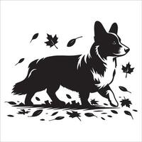 un pembroke galés corgi jugando con un juguete ilustración en negro y blanco vector