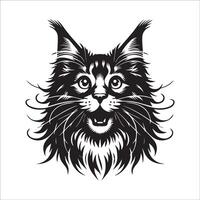 gato logo - emocionado Maine mapache gato cara en negro y blanco vector