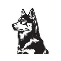 perro cara logo - un siberiano fornido perro confidente cara ilustración en negro y blanco vector