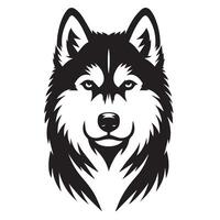 Dog - A Siberian Husky Dog Stern face illustration in black and white vector