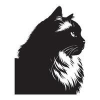 Cat silhouette - Contemplative Ragdoll cat face illustration on a white background vector