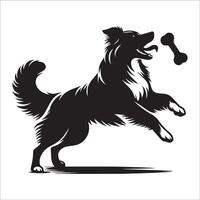 Australian Shepherd - An Australian Shepherd Dog playing with bone illustration in black and white vector