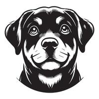 Rottweiler perro logo - un soñador Rottweiler perro cara ilustración en negro y blanco vector