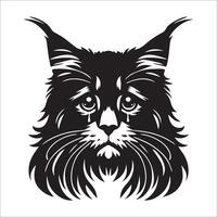 Cat Clipart - Sad Maine Coon Cat face illustration on a white background vector