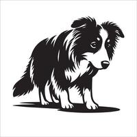 Australian Shepherd - An Australian Shepherd Dog playing with a toy illustration in black and white vector