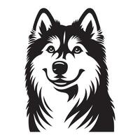 perro - un siberiano fornido perro Cortés cara ilustración en negro y blanco vector