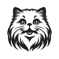 Loving Persian cat face illustration in black and white vector