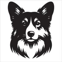 perro logo - un pembroke galés corgi estoico cara ilustración en negro y blanco vector