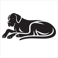 illustration of a Great Dane dog lying down in black and white vector