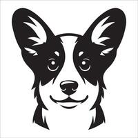 perro logo - un pembroke galés corgi curioso cara ilustración en negro y blanco vector