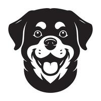 Rottweiler perro logo - un contento Rottweiler perro cara ilustración en negro y blanco vector