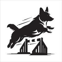 A Pembroke Welsh Corgi Playing with a toy illustration in black and white vector