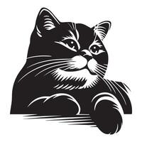 Relaxed American Shorthair Cat face silhouette on a white background vector