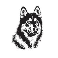 perro cara logo - un siberiano fornido perro temeroso cara ilustración en negro y blanco vector