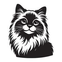 ilustración de juguetón muñeca de trapo gato cara en negro y blanco vector