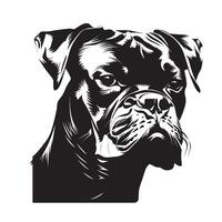 Boxer perro - un Boxer perro melancólico cara ilustración en negro y blanco vector