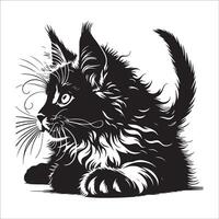 Maine Coon Cat - Youthful Maine Coon face illustration in black and white vector