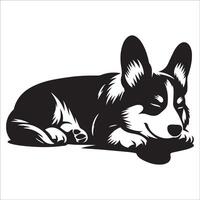 illustration of a Pembroke Welsh Corgi dog lying down in black and white vector
