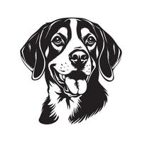 Beagle Dog - A Content Beagle Dog face illustration in black and white vector