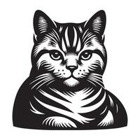 Cat Face - Serene American Shorthair Cat face illustration in black and white vector
