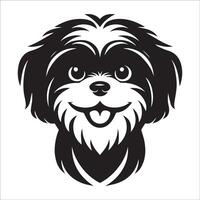 perro logo - un shih tzu perro contento cara ilustración en negro y blanco vector