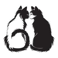 two cats sitting side by side illustration in black and white vector