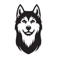 perro - un siberiano fornido perro orgulloso cara ilustración en negro y blanco vector
