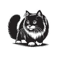 gato logo - muñeca de trapo gato aventurero en negro y blanco vector