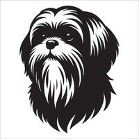 perro cara logo - un shih tzu perro confuso cara ilustración en negro y blanco vector
