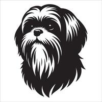 Dog Face Logo - A Shih Tzu Dog confused face illustration in black and white vector