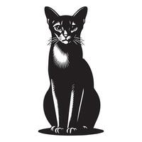 Abyssinian cat with a majestic expression illustration in black and white vector