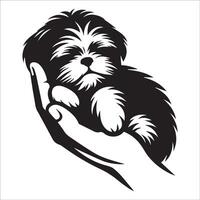 un shih tzu perro soñoliento ilustración en negro y blanco vector