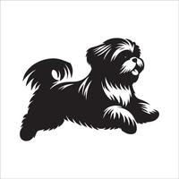 A Shih Tzu dog Jumping illustration in black and white vector