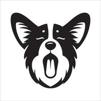 perro logo - un pembroke galés corgi soñoliento cara ilustración en negro y blanco vector