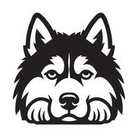 perro - un siberiano fornido perro aburrido cara ilustración en negro y blanco vector