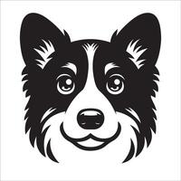 perro logo - un pembroke galés corgi amoroso cara ilustración en negro y blanco vector