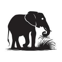 Elephant silhouette - an elephant eating grass illustration on a white background vector