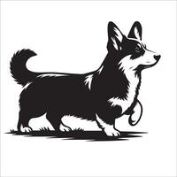 un pembroke galés corgi en pie ilustración en negro y blanco vector