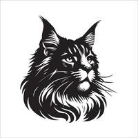 Cat Face - Maine Coon Determined face illustration in black and white vector