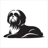 A Shih Tzu dog sitting illustration in black and white vector